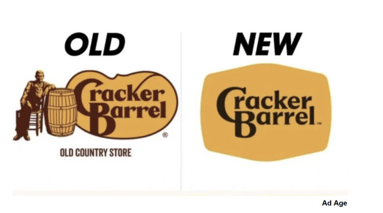 Cracker Barrel's old and new logos side by side